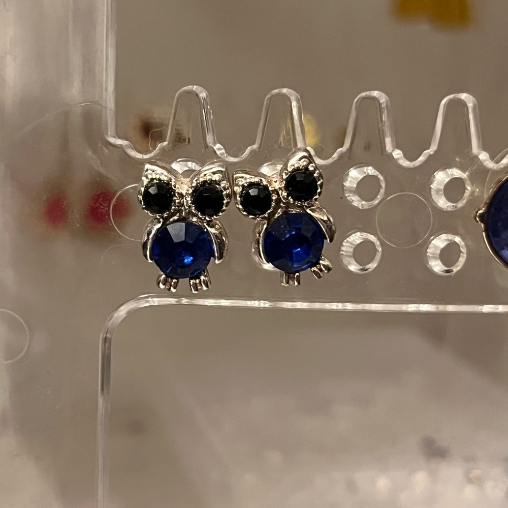 Blue owl stud earrings